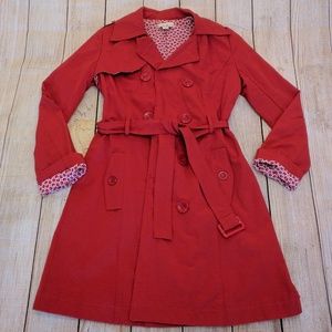 Red trench coat rain jacket long size Small pea